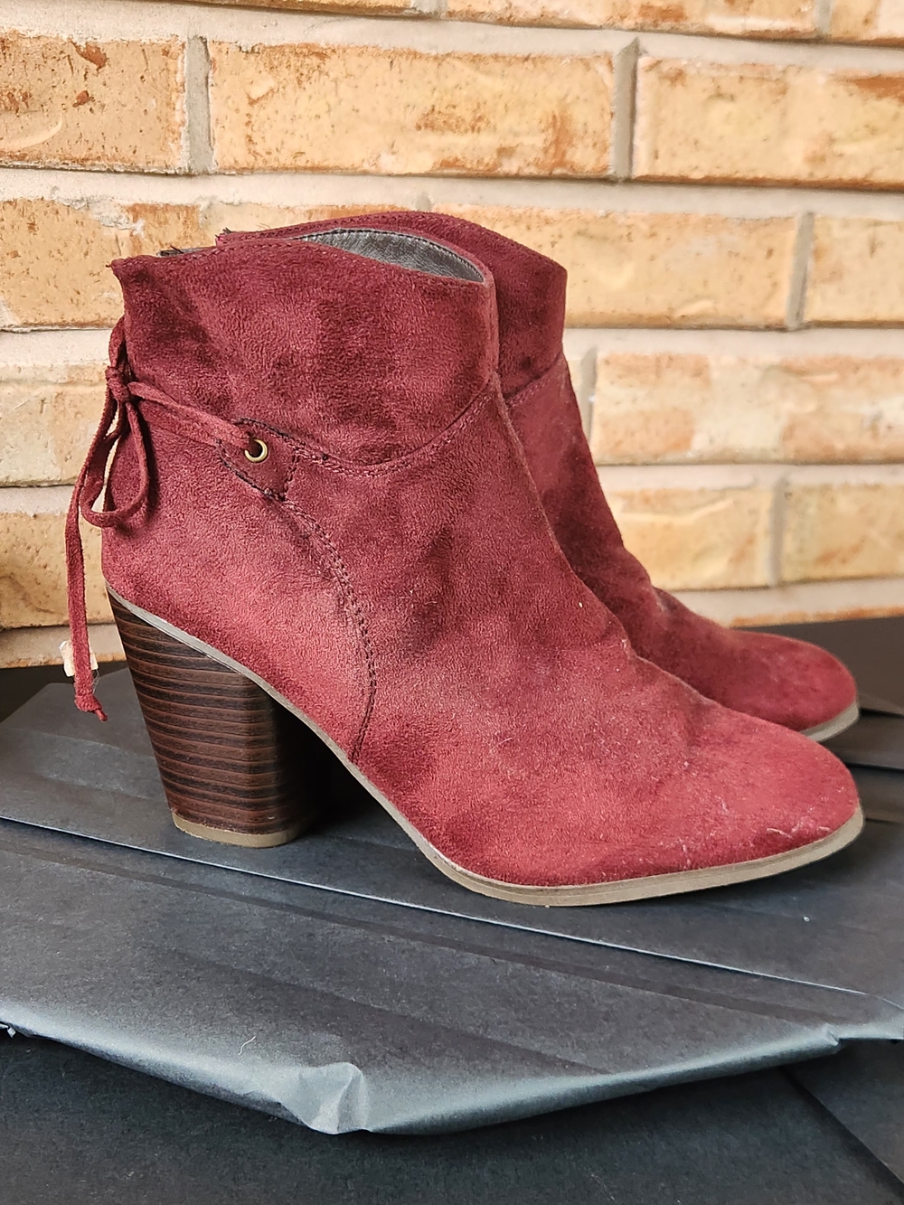 Women's,Faux Suede Burgundy Ankle Heeled Boots